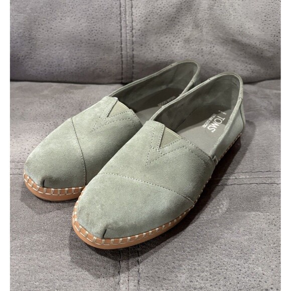 Toms Women’s Size 9 Alpargata Vetiver Suede Leather Wrap Gray Green SlipOn Shoes - Picture 2 of 11